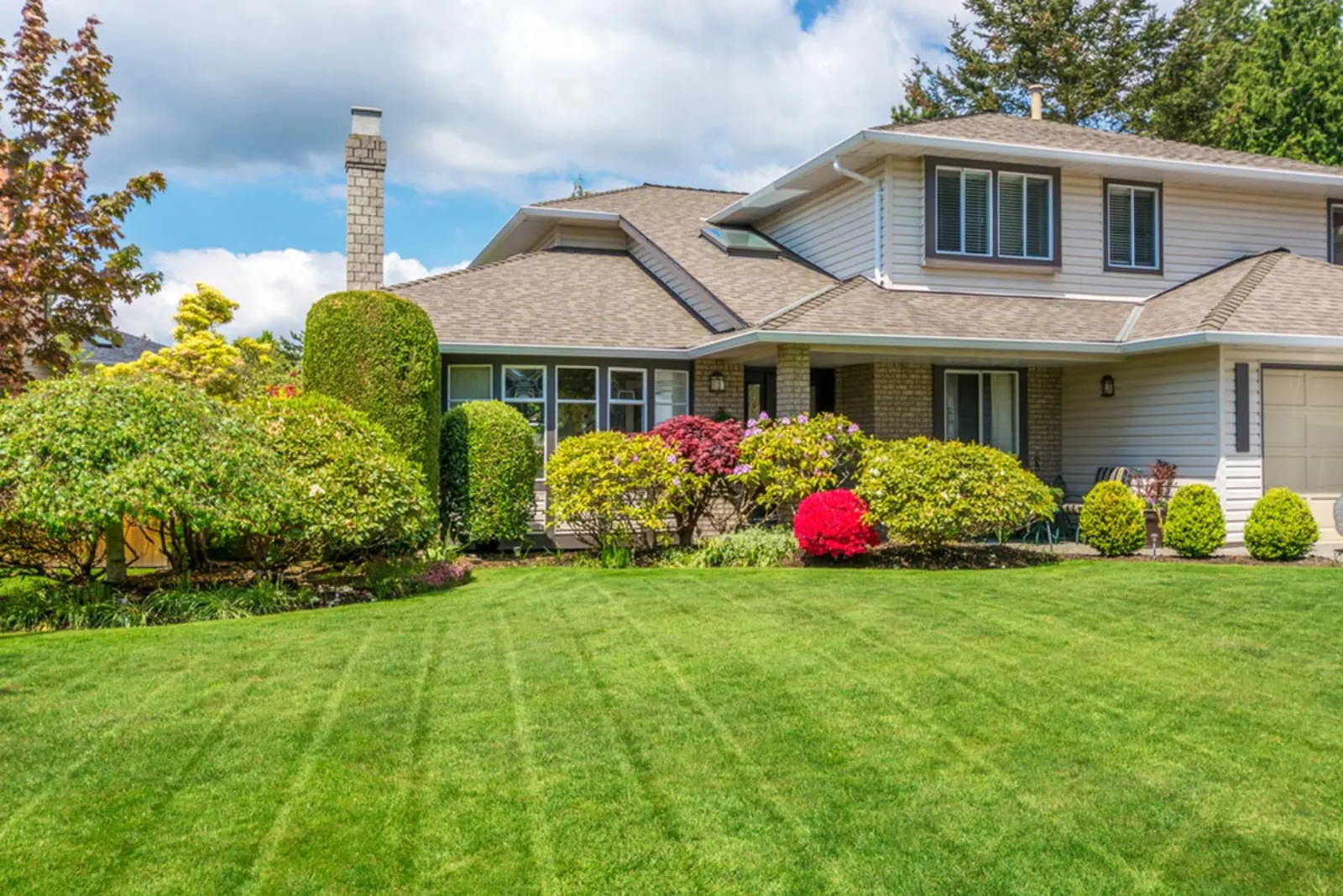 Completed front landscape with lawn and planting
